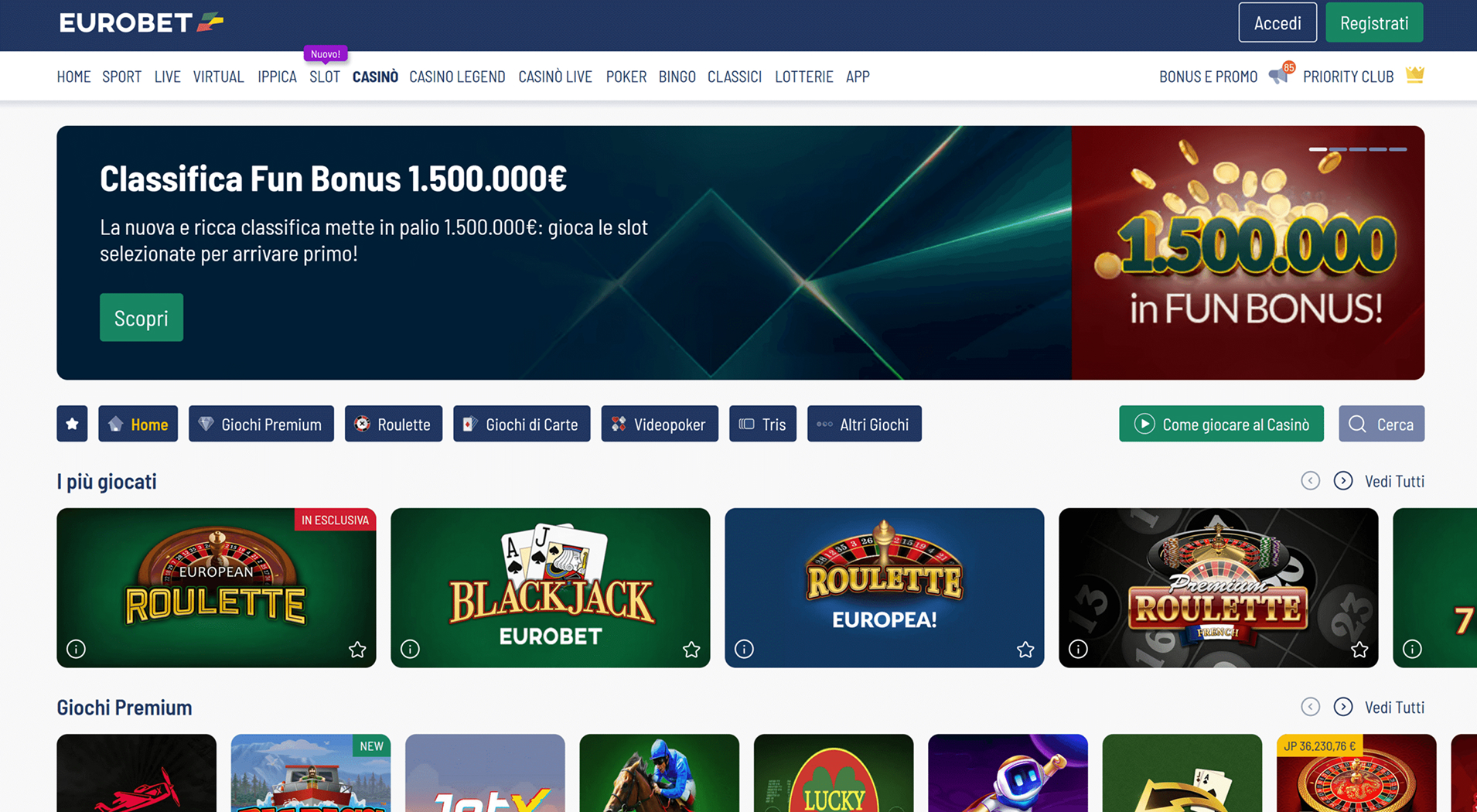 5. Eurobet- Scelta del casinò mobile Boku